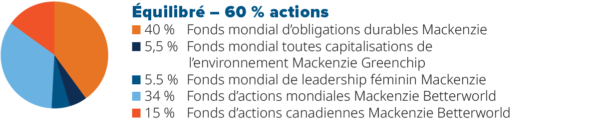 Ratios pour un portefeuille Équilibré, 60 % d’actions et à 40 % de revenus fixes.